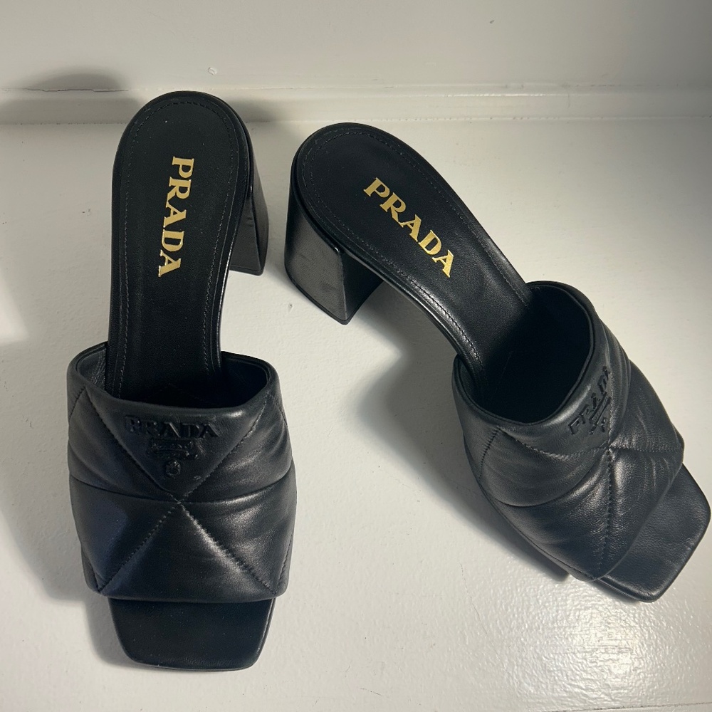Prada Leather Quilted Black Slides Size 40 - Picture 2 of 4